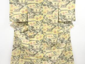 アンティーク　花模様織り出し手織り紬着物